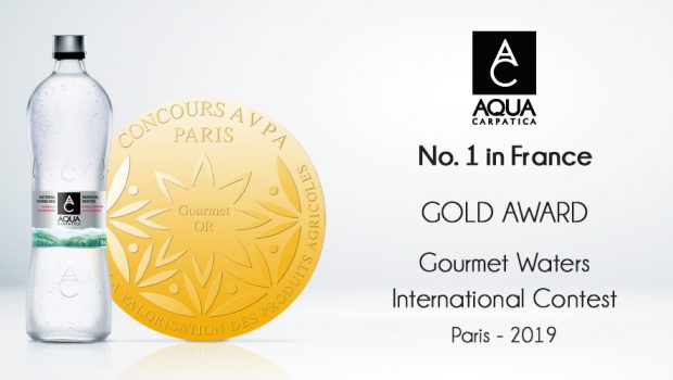 Gold at the Gourmet Waters International Contest- Paris 2019 for AQUA Carpatica Sparkling Mineral Water
